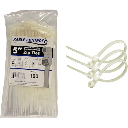 Kable Kontrol Cable Tie, 5 in L, 3 in Max Bundle Dia., Natural, Nylon 6/6, 40 lb Strength, 100 PK MHT5-40-Natural